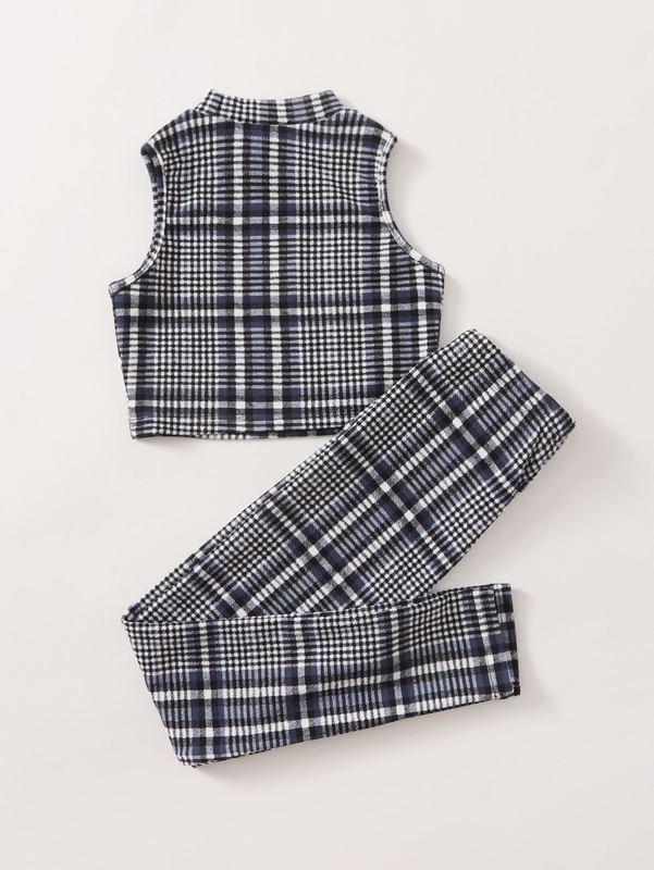 Girls Plaid Print Tank Top & Leggings Set SHE