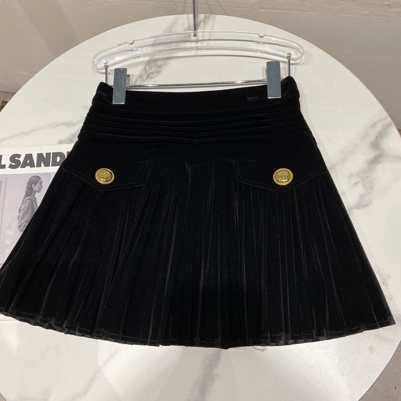 DEAT Women Black Casual Gold Pleated Skirt Arrivals High Waist Temperament Fashion Spring Autumn 11D5019 220317