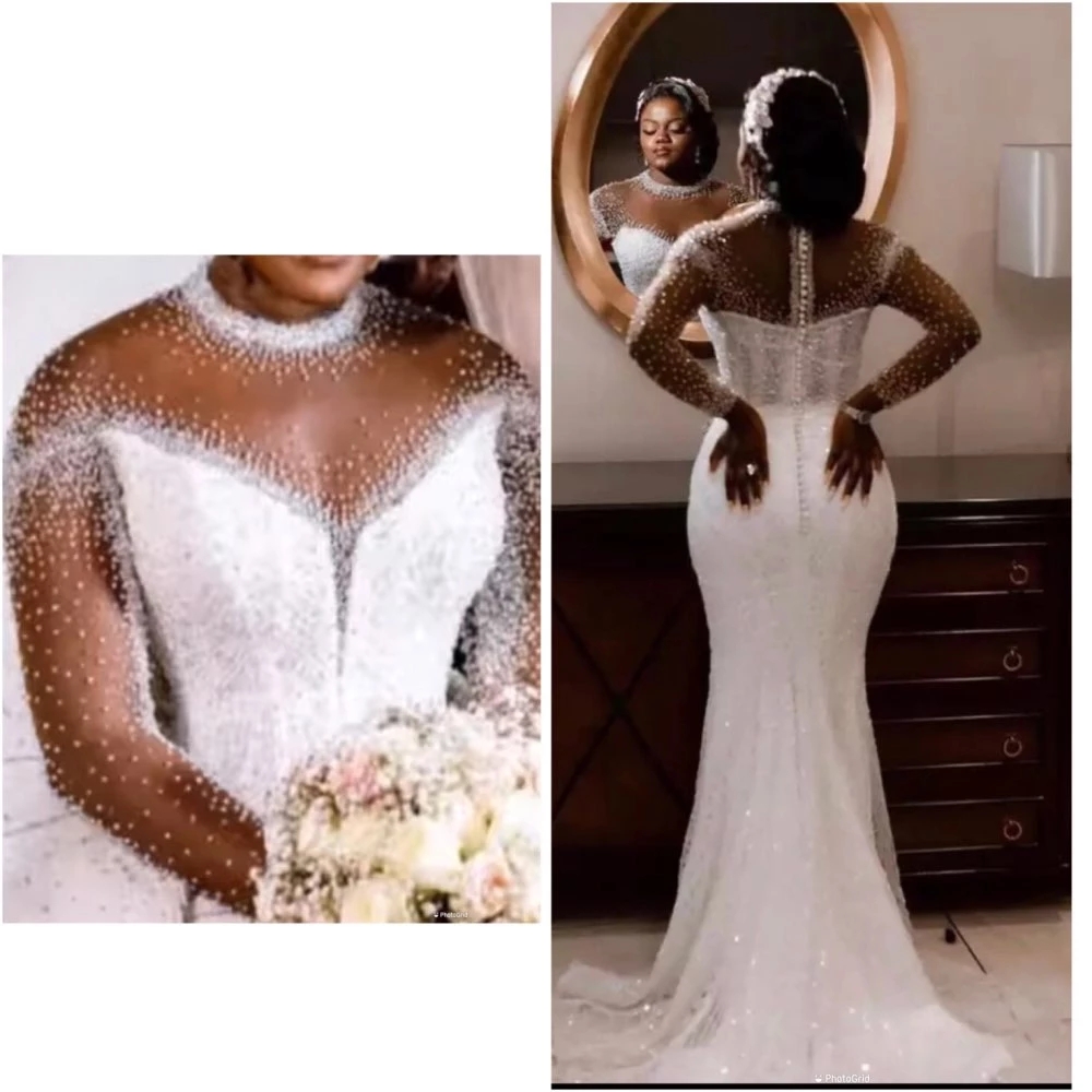 Gorgeous Mermaid Dresses Elegant Long Sleeves Appliqued Lace Bride Dress Illusion Wedding Gowns Vestidos De Novia 0227Lz