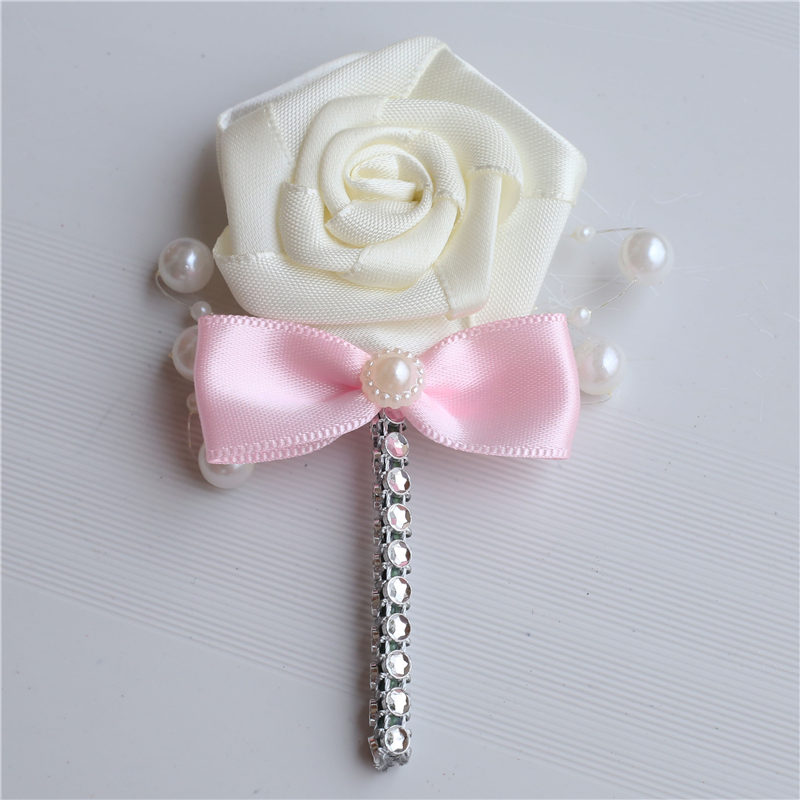 nEuropean Wedding Flowers Groom Groomsmen Boutonniere Wedding Prom Men Suit Lapel Pin Silk Ribbon Ceremony Flower Brooch