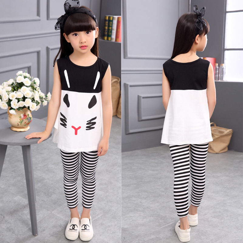 Baby Girl Summer Clothes Cartoon Tops Shirt + Zebra Stripes Pants Fashion Girls Clothes Suit Kids Clothing For 4 6 8 10 12 Year 220509