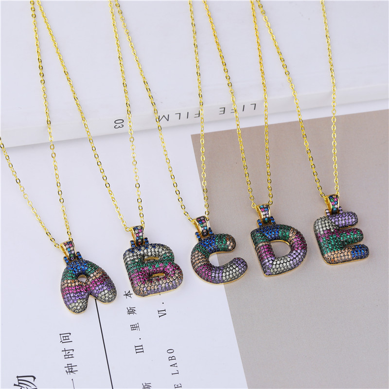 Cool Men Jewelry Initial Charm Colorful Micro Pave Alphabet Pendant for Necklace Making