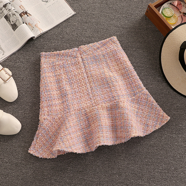 High Quality Fall Winter Plaid Tweed Skirt Two Piece Set Women Woolen Short Jacket Coat + Mermaid Skirt Suits Sweet 2 Piece Set 220514