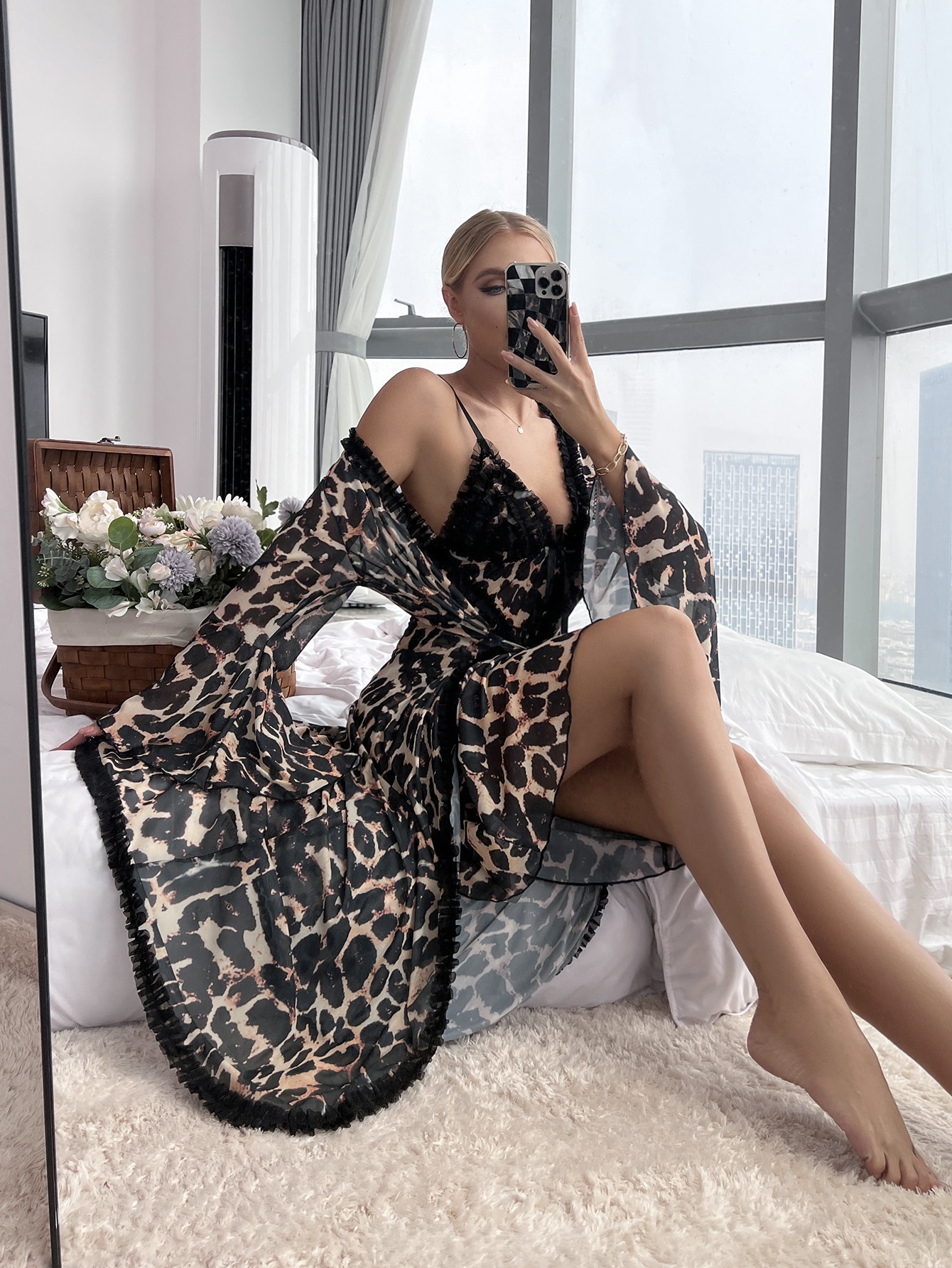 Women' Sleepwear Women Leopard Print Nightgown Long Sleeves V Neck Nightwear Wraparound Open Front Waist Strap Casual Dress Robe, Multi
Women' Sleepwear Women Leopard Print Nightgown Long Sleeves V Neck Nightwear Wraparound Open Front Waist Strap Casual Dress Robe, Multi