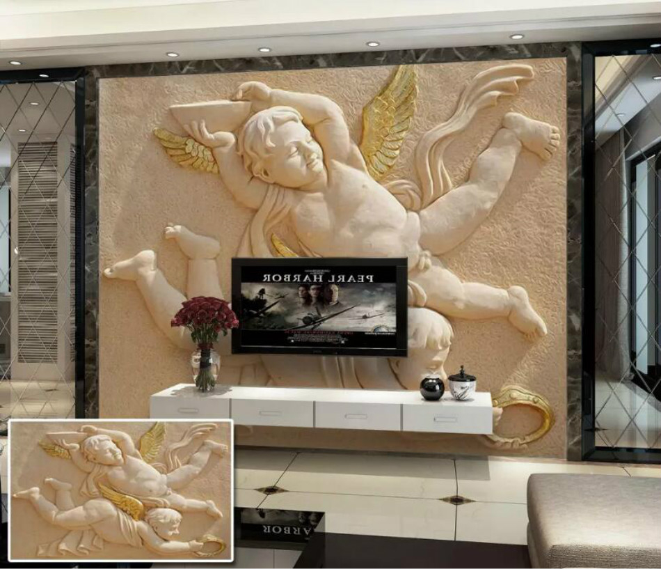 Angel relief 3D Wall Paper Vintage Decorative Painting 3D Wallpaper for Walls living room Background Home