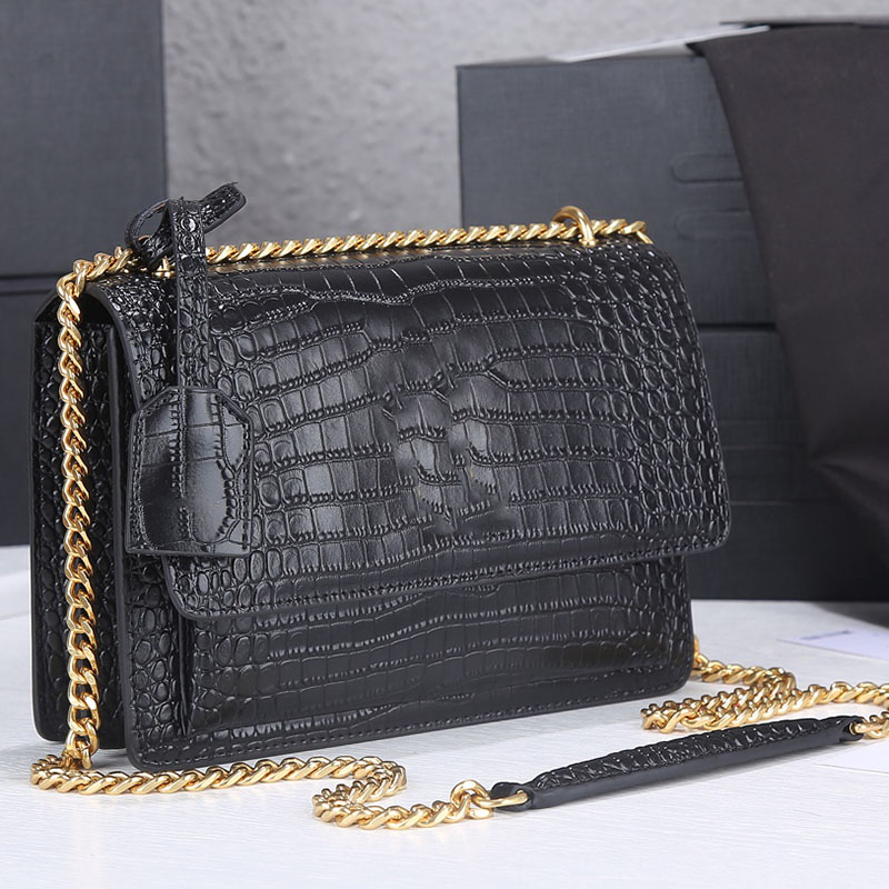 2022 Sunset Medium Bags Crocodile Embossed Shiny Leather Crossbody Bag Designer Women Messenger Shoulder Bags Chain Flap with box, Color 1
2022 Sunset Medium Bags Crocodile Embossed Shiny Leather Crossbody Bag Designer Women Messenger Shoulder Bags Chain Flap with box, Color 1
