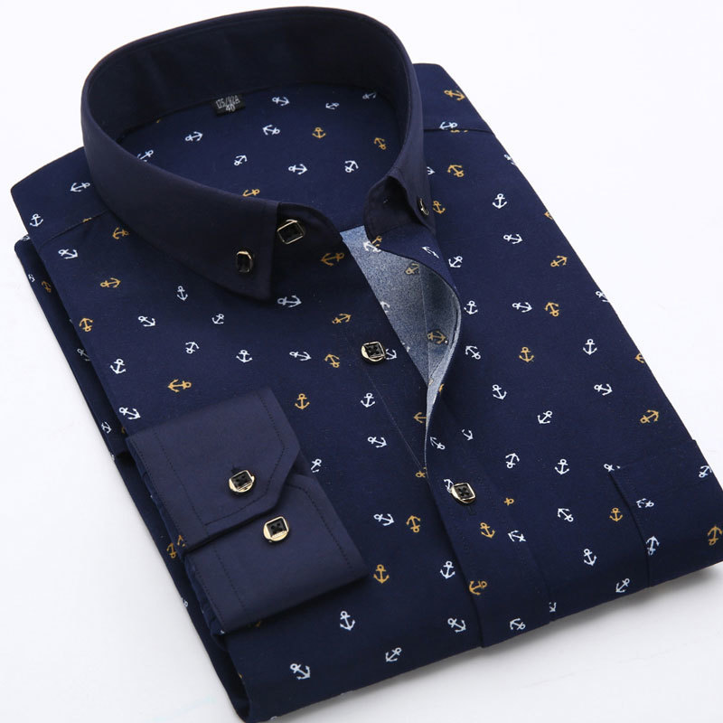 Young People Fashion Men's Printed Casual Shirts Long Sleeve Soft Thin Light Weight Regular Fit Spring Ral Dress Shirt 2201
