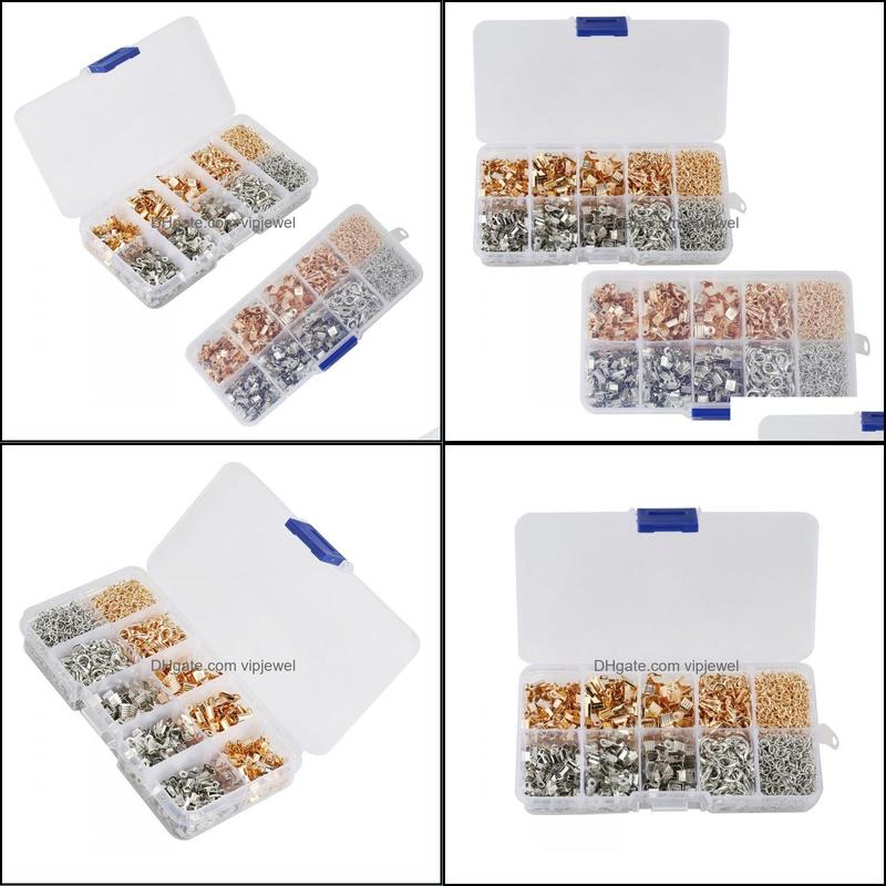 Clasps Hooks Jewelry Findings Components Kit Iron Fold Over Cord Ends Lobster Claw Jump Rings Exte Dh0Tj
