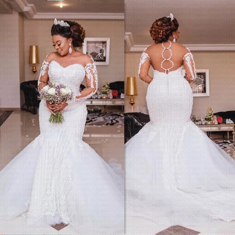 2023 Plus Size Mermaid Wedding Dresses Lace Organza Ruffled Long Sleeves Vestido De Noiva Romantic Custom Size wear
