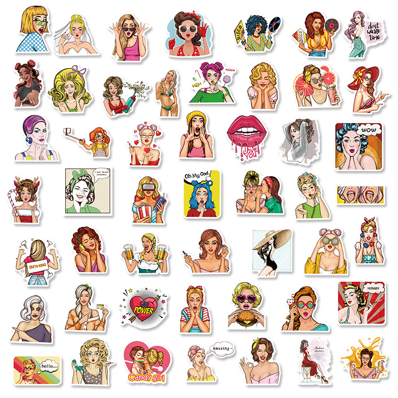 50 Pop girl graffiti Sticker Phone Laptop Skateboard Car Stickers Pack for Luggage Guitar Helmet Sticker