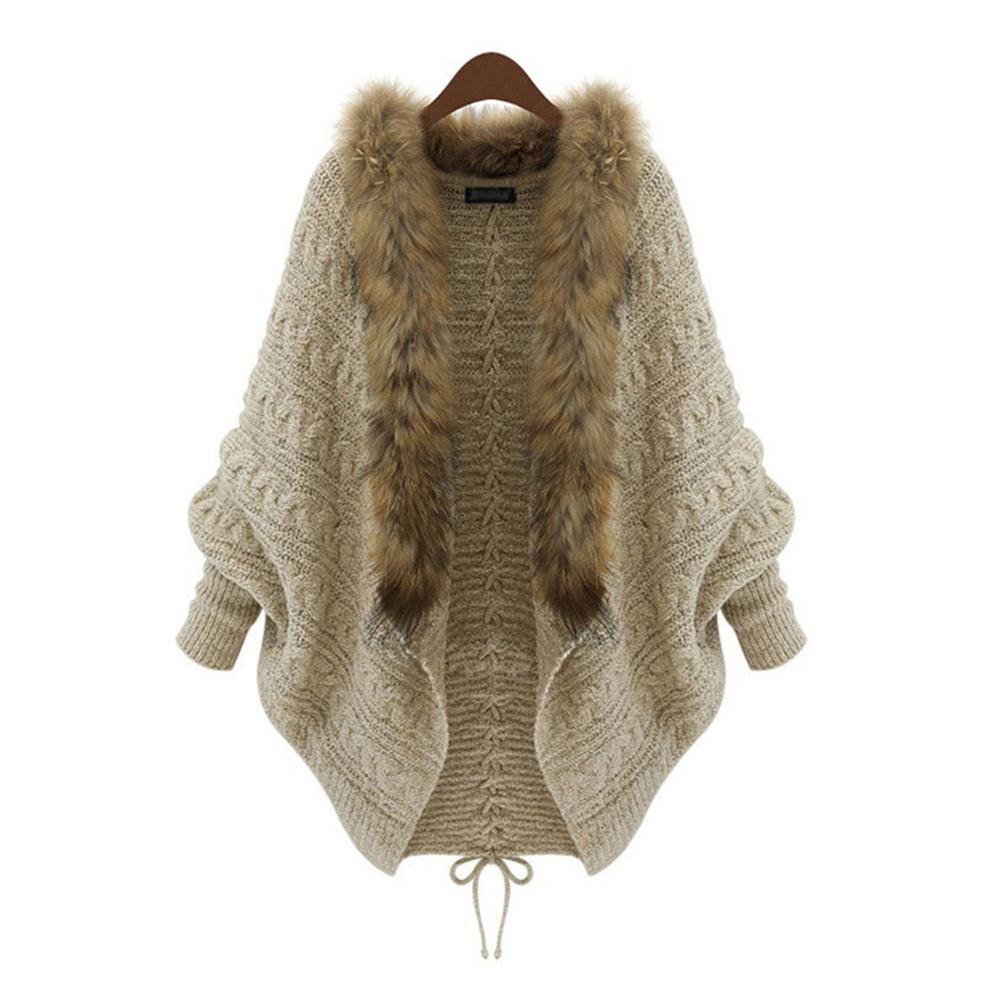 Winter Women Cardigan Loose Sweater Faux Fur Collar Batwing Sleeve Knit Cardigan Jacket Coats Casual Sweaters Asian Size250K, Khaki
Winter Women Cardigan Loose Sweater Faux Fur Collar Batwing Sleeve Knit Cardigan Jacket Coats Casual Sweaters Asian Size250K, Khaki