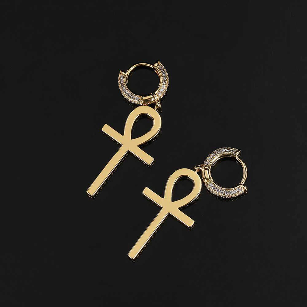 Hip Hop TopBling Cross Drop Earrings Full White Zircon Dangle Earrings Platinum Plated Jewelry