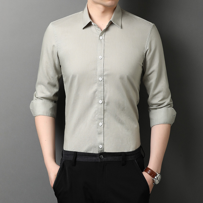 spring autumn men solid color long-sleeved shirt men's business casual shirts 1768 220322