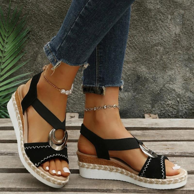 Sandals Women Slip On Suede Metal Detail Slingback Wedge For Casual Open Toe Unisex Slides SummerSandals, Black
Sandals Women Slip On Suede Metal Detail Slingback Wedge For Casual Open Toe Unisex Slides SummerSandals, Black
