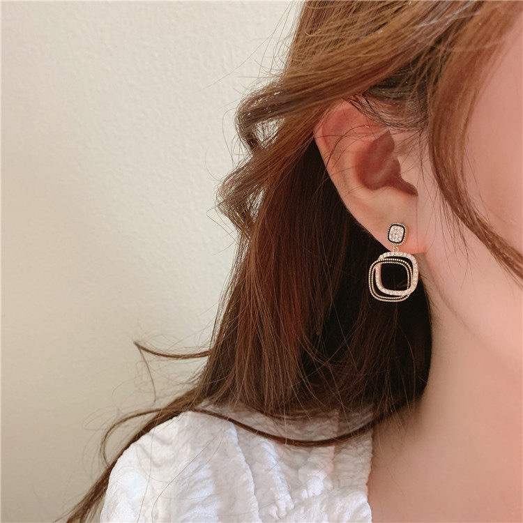 Elegant S925 Silver Party Daily Wear Square Earrings Light Luxury Small Crowd Versatile Earrings Women