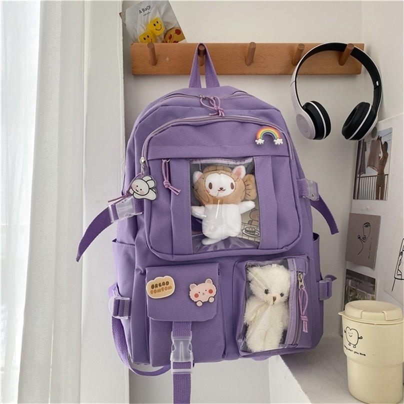 School Bags Largecapacity Cute Women MultiPocket Nylon Backpack Ins Junior Hig L220823