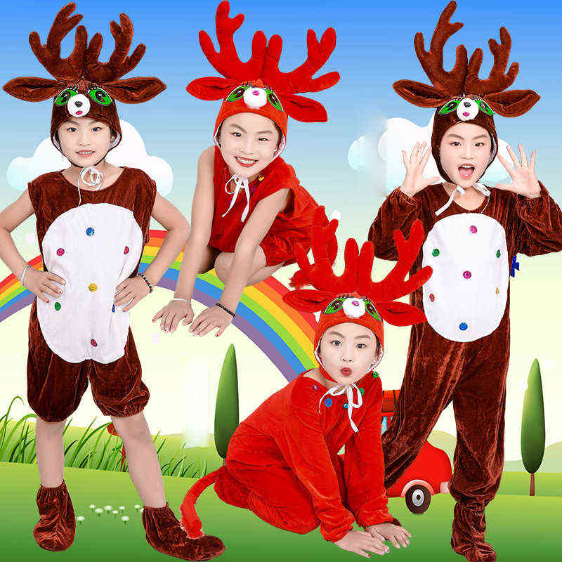 

Kids Reindeer Come Christmas Little Elk Cosplay Animal Fancy Dress Jumpsuit with Headwear Toddlers Children Carnival Comes L220715, Short red suit