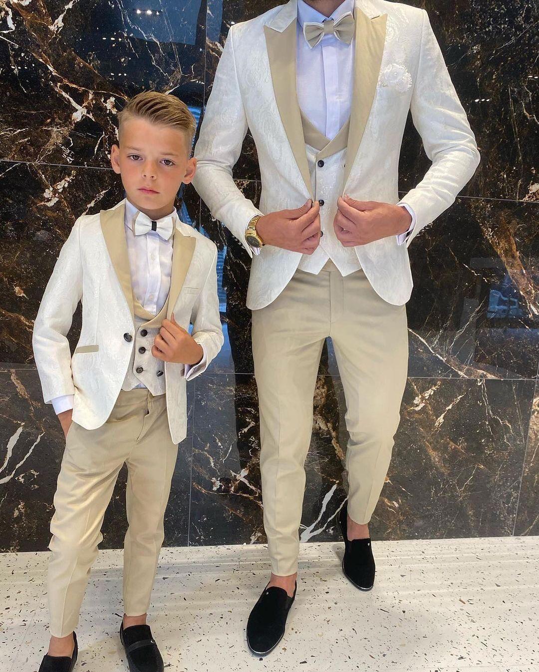 Floral Pattern Boy Formal Wear Suits Dinner Tuxedos Little Boys Groomsmen Kids For Wedding Party Prom Suit (Jacket+Vest+Pant)