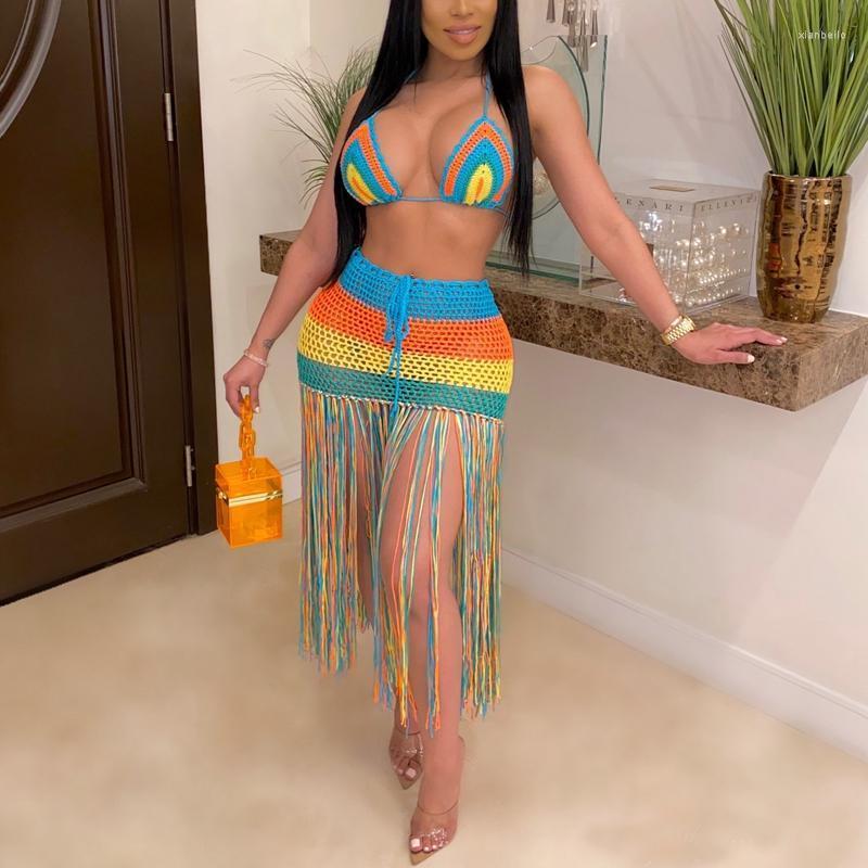 Women' Swimwear Bikini Knitted Top Set Striped Crochet Deep V Neck Lace Fringed Hollow Long Skirt 2022 Sexy Personality, Blue
Women' Swimwear Bikini Knitted Top Set Striped Crochet Deep V Neck Lace Fringed Hollow Long Skirt 2022 Sexy Personality, Blue