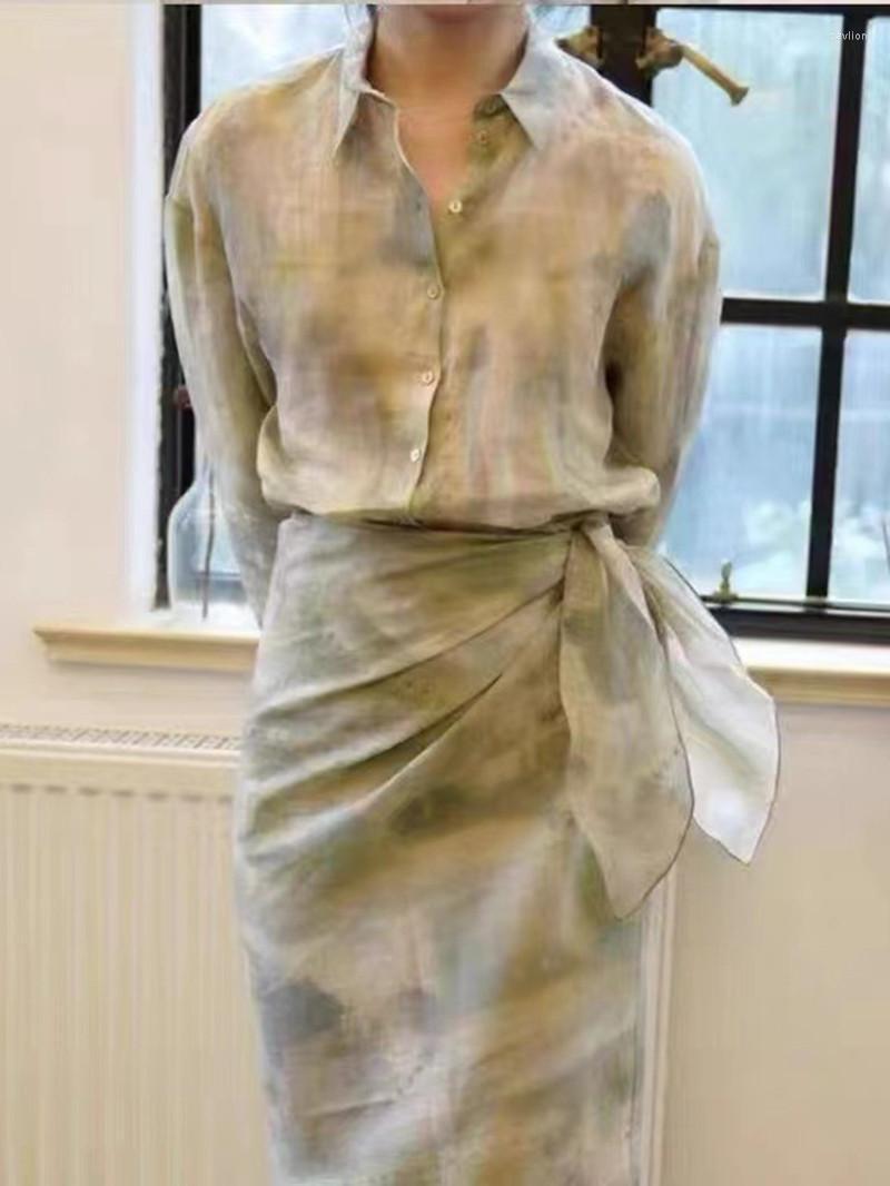 Women's Blouses & Shirts Women Ink Green Smudge Suit 2022 Spring Summer Long Sleeve Turn-Down Collar Ladies Elegant Blouse And Lace-Up Wrap, Skirt
Women's Blouses & Shirts Women Ink Green Smudge Suit 2022 Spring Summer Long Sleeve Turn-Down Collar Ladies Elegant Blouse And Lace-Up Wrap, Skirt