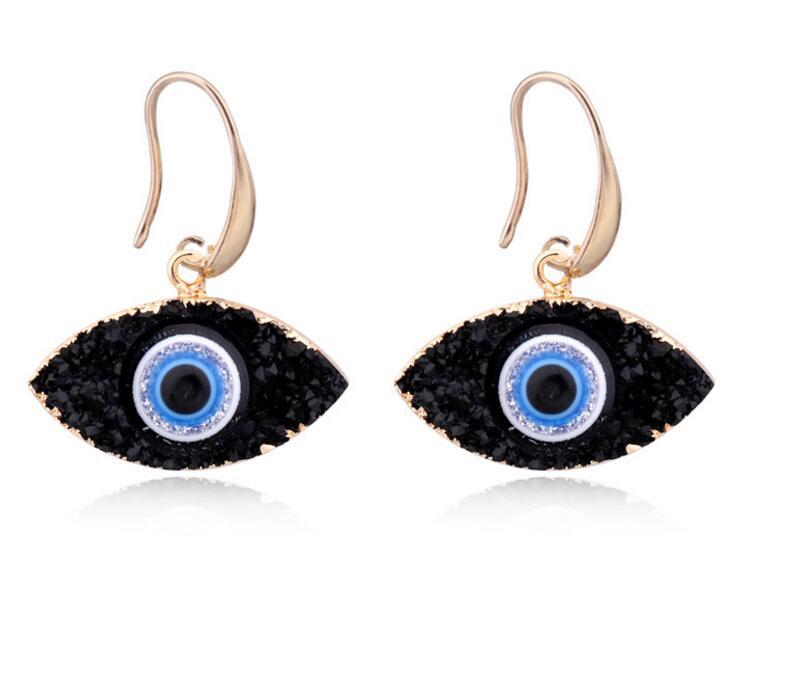 Hip Hop 18K Gold Plated Evil Eye Pendant Necklace Earrings Jewelry Set for Women Good Luck Charm Crystal Necklace Earrings Lucky Jewelry Gift Fashion 