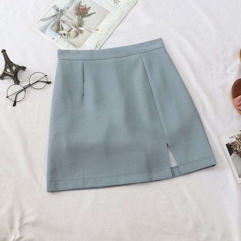 HELIAR Spring Women Skirts Preppy Style Aline Highwaist Split Mini Skirts Women Solid Elegant Casual OL Skirts For Women 220701