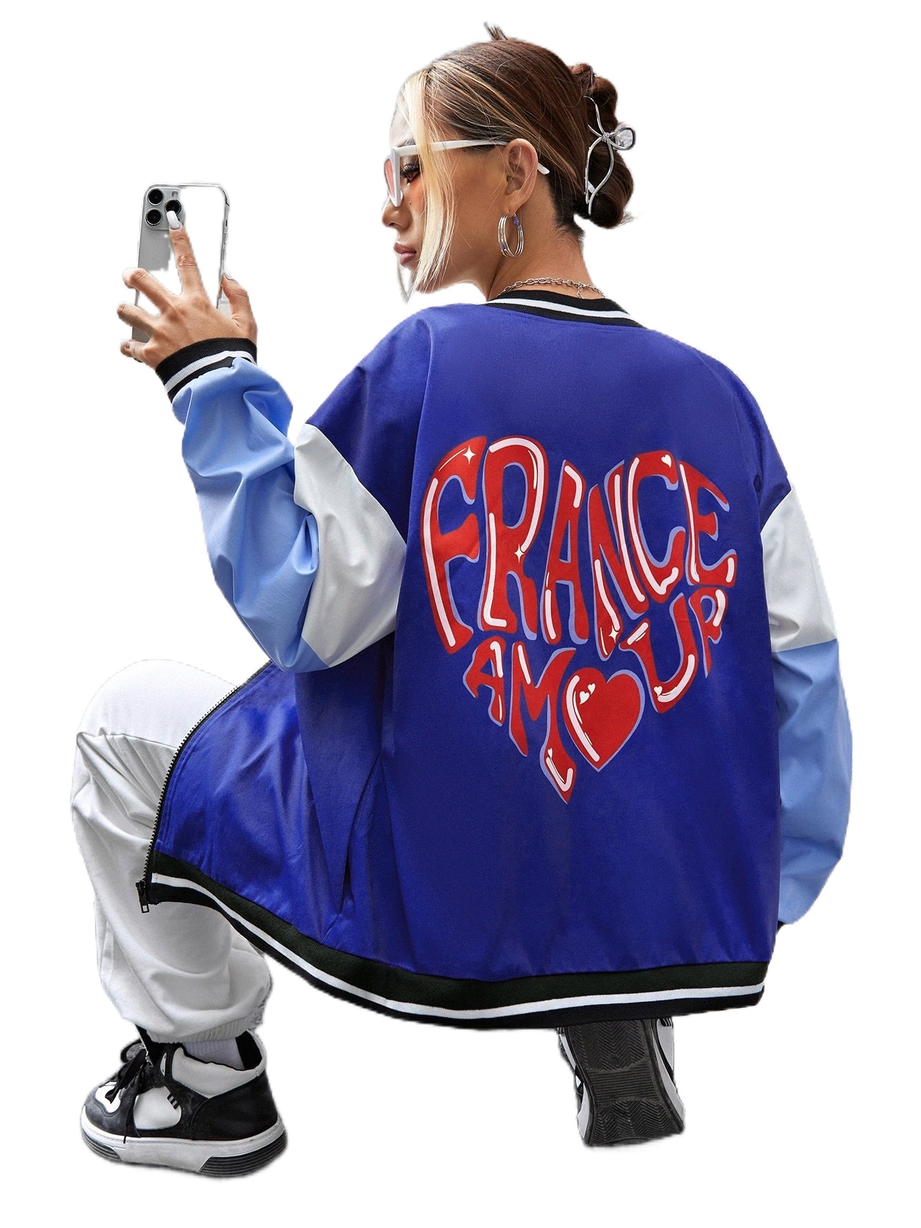 x Made in America Letter Graphic Colorblock Drop Shoulder Varsity Jacket 13NC#, Royal blue
x Made in America Letter Graphic Colorblock Drop Shoulder Varsity Jacket 13NC#, Royal blue