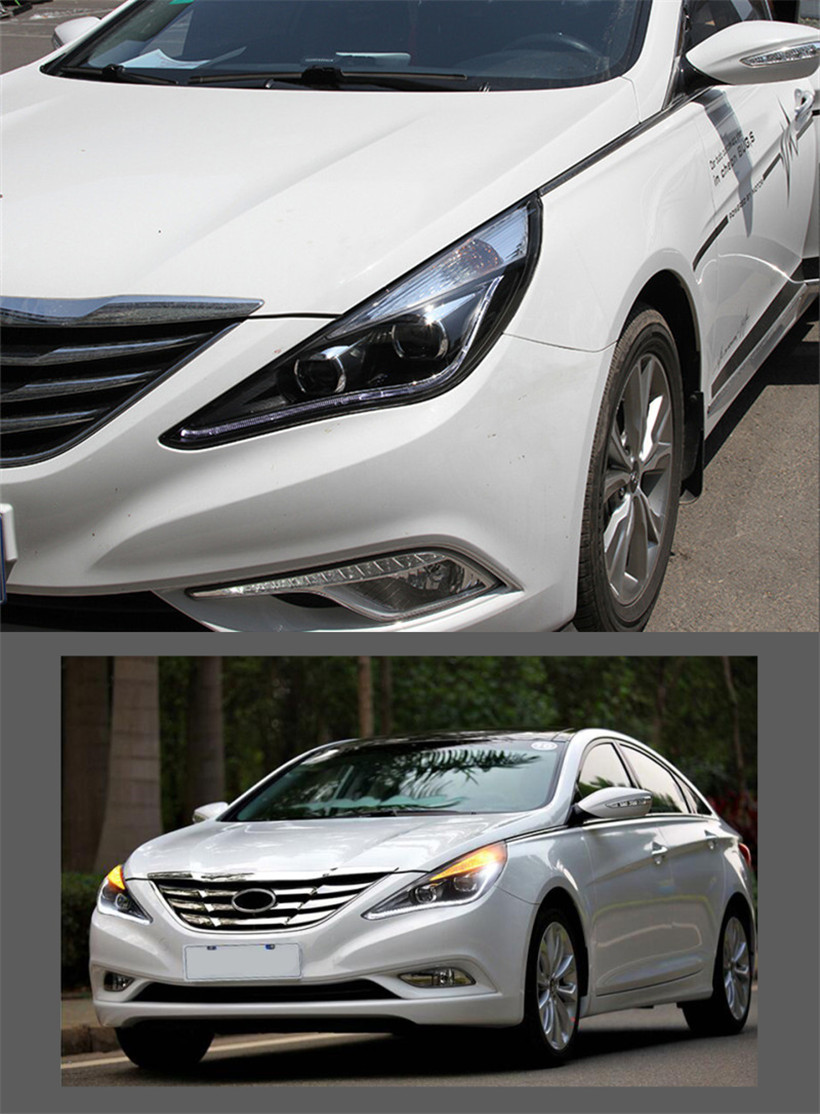 For Sonata 8 2011-16 Headlights Hyundai LED Daytime Running Light Waterproof Fog Lamp DRL Car Headlight Assembly