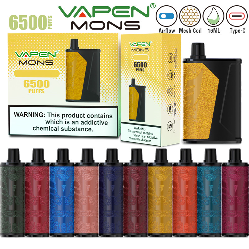 Original VAPEN MONS 6500Puffs Disposable Vape Device e cigarettes 16ML e-Liquid Mesh Coil Airflow Adjustable Type-C Rechargeable Vapor Leather Patch Design Mod Kit
Original VAPEN MONS 6500Puffs Disposable Vape Device e cigarettes 16ML e-Liquid Mesh Coil Airflow Adjustable Type-C Rechargeable Vapor Leather Patch Design Mod Kit