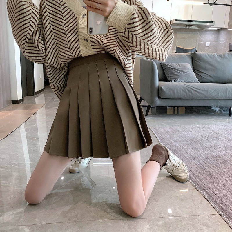 HOUZHOU Pleated Skirt Women Autumn Kawaii Cute High Waisted Mini Skirts Korean Fashion School Uniform Girls Casual Preppy Style 220317