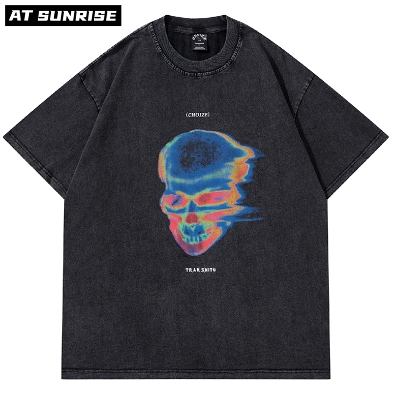 Hip Hop Oversize Washed T-Shirt Streetwear Harajuku Vintage Retro Skeleton Graphic Printed T Shirt Men Summer Short Sleeve Tops 220408