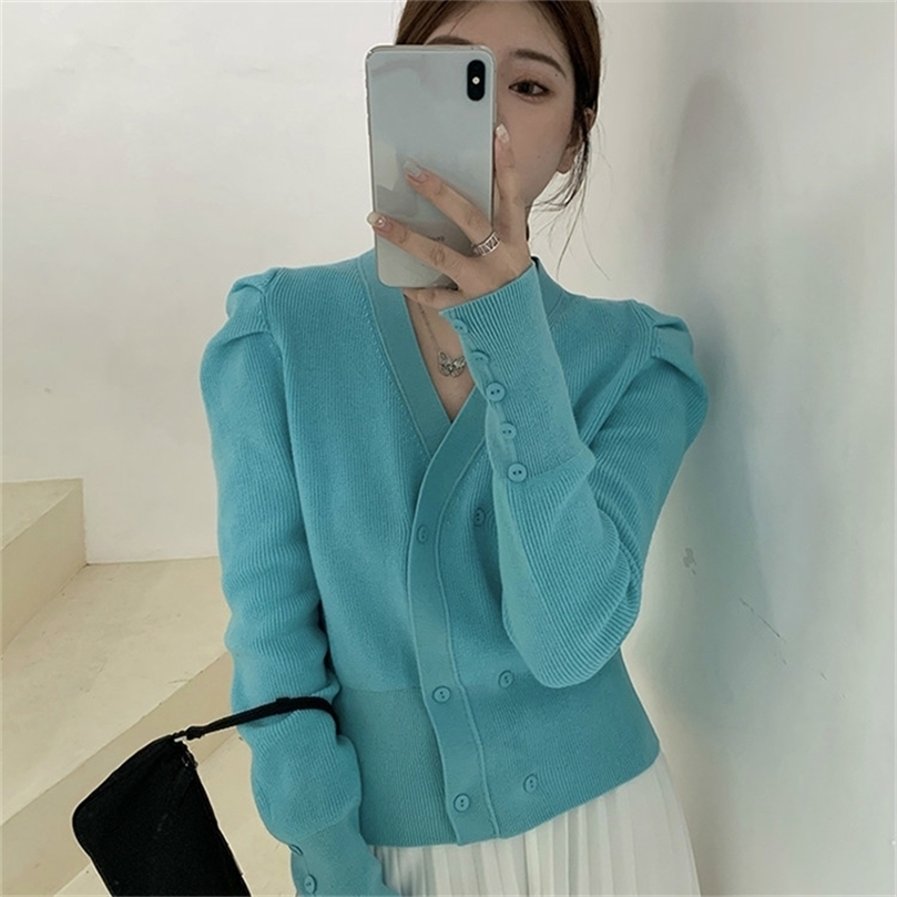 Nomikuma Autumn Women Knitwear Coat Korean Puff Long Sleeve V-neck Slim Short Knitted Cardigan Sweater Jacket 6C490 201203, Lake blue
Nomikuma Autumn Women Knitwear Coat Korean Puff Long Sleeve V-neck Slim Short Knitted Cardigan Sweater Jacket 6C490 201203, Lake blue