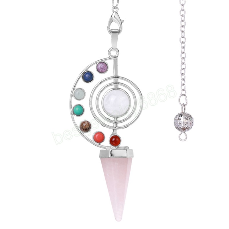 7 Chakra Crystal Pendulum for Dowsing Divination Healing Natural Stone Cone Pendant Pendulo Balancing Pendulum Amulet