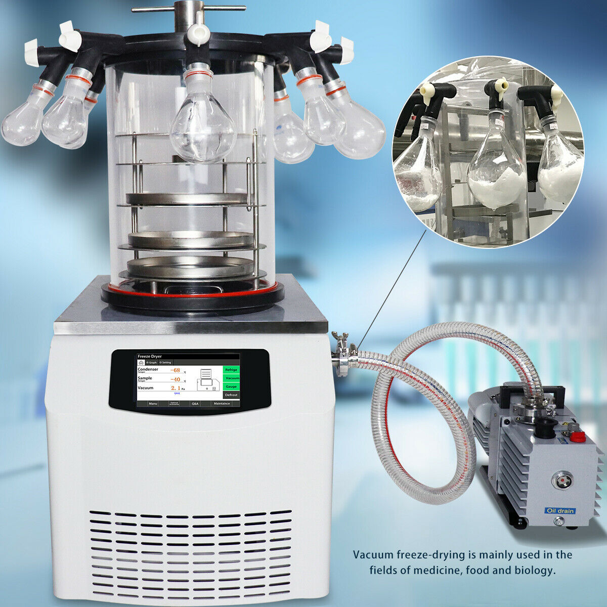 ZZKD Lab Supplies -60 Celsius Freeze Dryer Small Ordinary Multi Manifolds Vacuum Sublimation Dryer