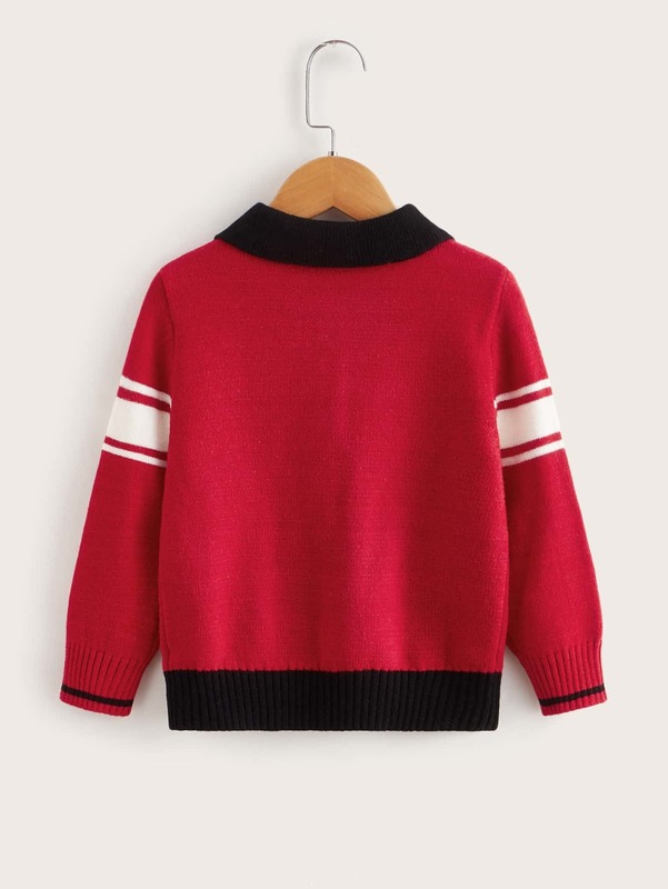 Toddler Boys Striped Pattern Polo Neck Sweater SHE