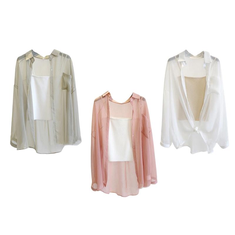Women's Blouses & Shirts Women Summer Long Sleeve Lapel Button Down Blouse Cardigan Plain Solid Color Sheer Chiffon Casual Loose Beach Cover, Green
Women's Blouses & Shirts Women Summer Long Sleeve Lapel Button Down Blouse Cardigan Plain Solid Color Sheer Chiffon Casual Loose Beach Cover, Green