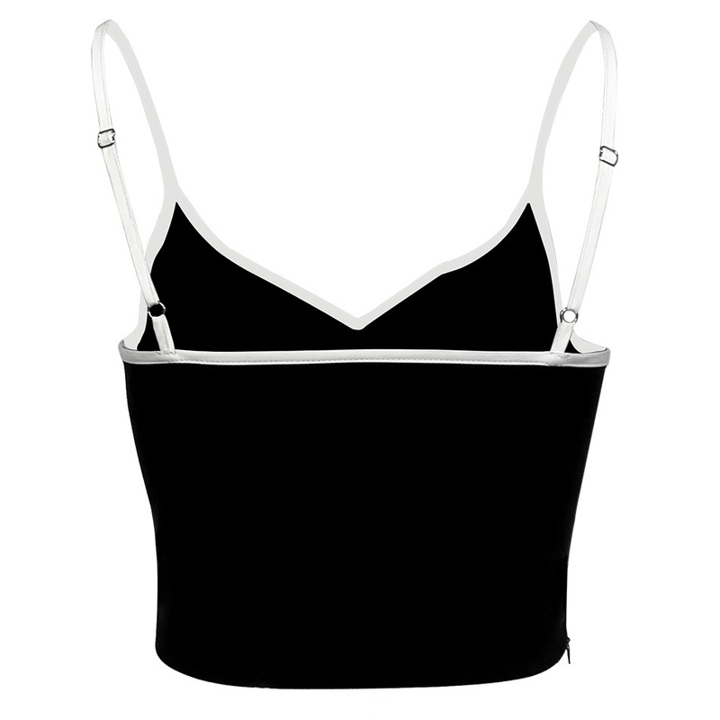 Kendall Jenner Inspired Heart Singlet Sculpted Adjustable Straps Hearted Neckline Stretchy Crop Top With Contrast Binding 220325