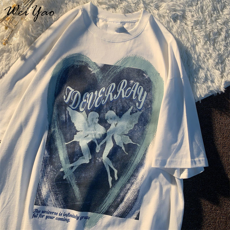 butterfly fairy print T shirt punk goth hip hop grunge rock Y2K round neck casual summer coat streetwear 220714