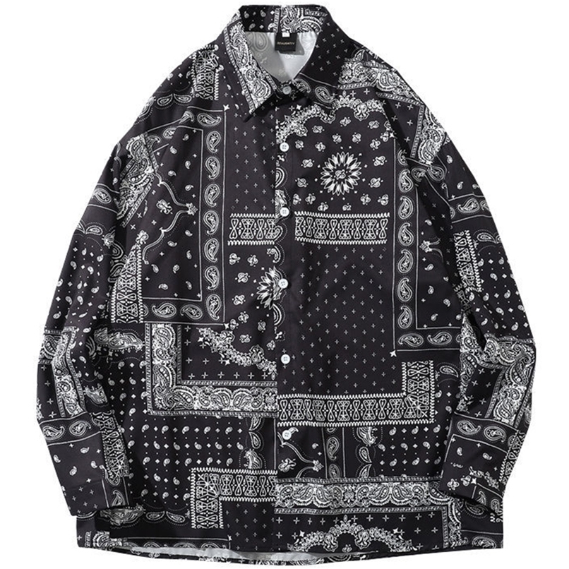 Vintage Cashew Flowers Shirt Men Japanese Style Long Sleeve Shirts Spring Fashion Couples Harajuku Camisas Hip Hop Tops 220322