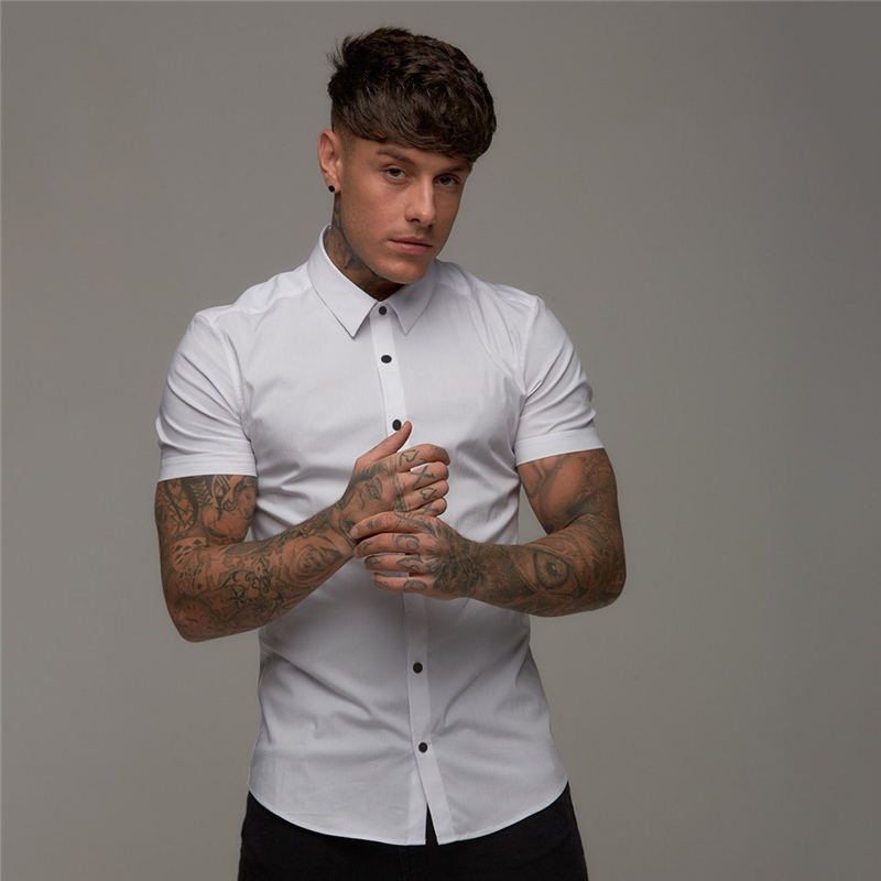 Summer Fashion Slim Fit Button Short Sleeve Shirts Men Casual Sportswear Dress Shirt Male Hipster Tops Fitness Clothing 220322