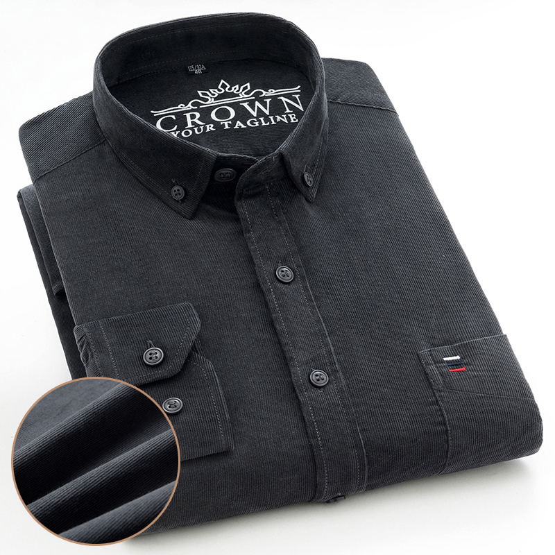 100% Cotton Corduroy Shirt for Men Casual S-7XL Business Mens Dress Shirts Long Sleeve Leisure Oversized wiht Front Pocket 220322