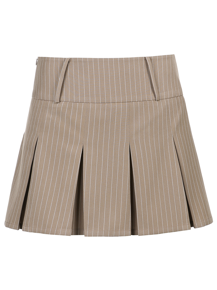 HEYounGIRL Khaki Tennis Pleated Mini Skirts Woman Casual Striped High Waist Shorts Skirts Summer Preppy Style Korean Fashion 220701