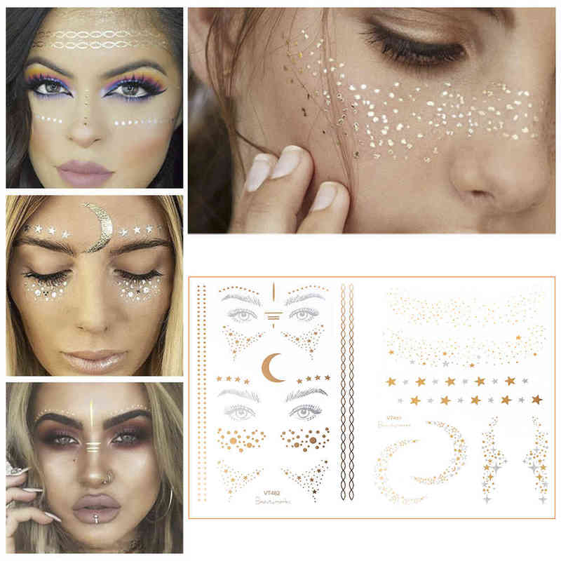 NXY Temporary Tattoo New Gold Face Waterproof Blocked Freckles Makeup Stickers Eye Wholesale 0330