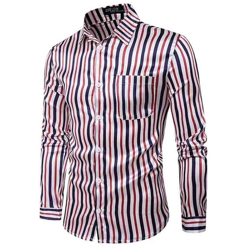 Men's Shirts Night Club Shirt Type Personal Bright Face Vertical Stripe Hundred Sets Men's Leisure Collar Long Sleeve Shirts