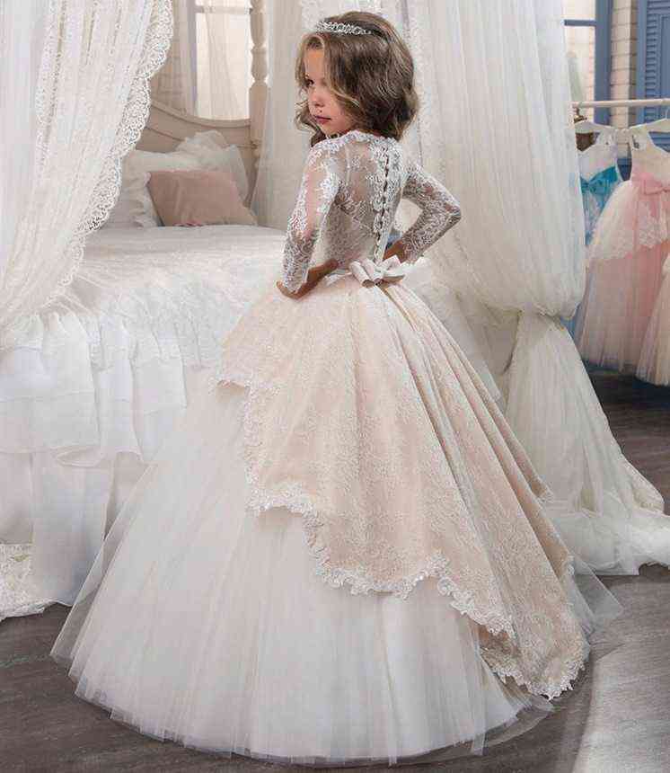 Girl Children Wedding Dress white First Holy Communion Formal long Sleeveless Lace Princess Party Prom Dress for Girl 3-12yrs Y220510