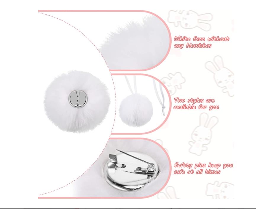 Bunny Pom Tail Plush Rabbit Lolita Costume Accessories Halloween Easter Christmas Cosplay Supplies White Black