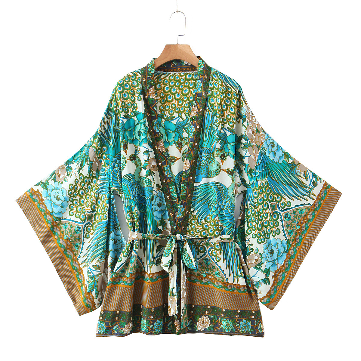 Boho Summer blouses Beach Vintage Bird Floral Print Sashes Kimono Women 2022 New Fashion Cardigan Ladies Blouses Casual Blusas Mujer