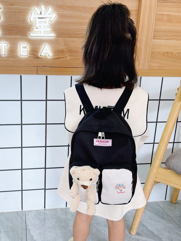 Kids Colorblock Cartoon Decor Multi-compartment Backpack SHE