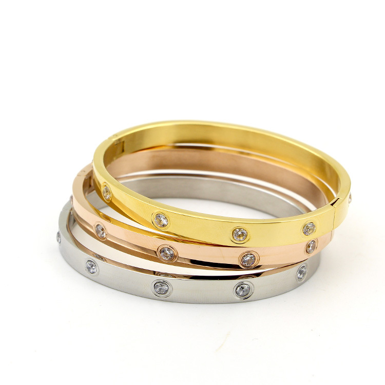 Titanium Steel Love Bracelets Bangles for men Women Gold Silver Rose charm bracelet ten CZ stones bangle Couple Jewelry with box
Titanium Steel Love Bracelets Bangles for men Women Gold Silver Rose charm bracelet ten CZ stones bangle Couple Jewelry with box