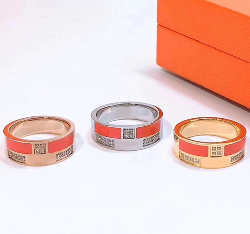 Design Letter Diamond Ring Rose Gold Orange Screw Multicolor Couple Enamel Rings Men Women Love Jewelry with Original box